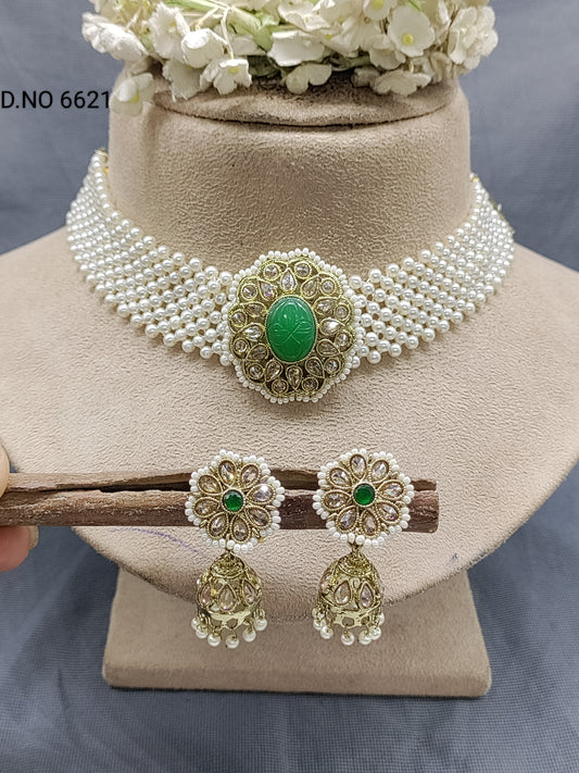 Polki Mehandi Chokar Necklace Set Sku 6621 rchiecreation