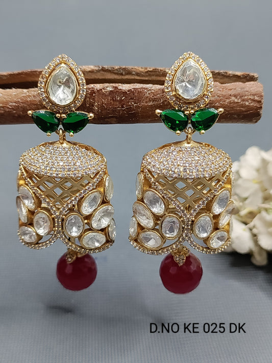 Moissanite Golden Kundan Earring Sku KE 025 DK rchiecreation