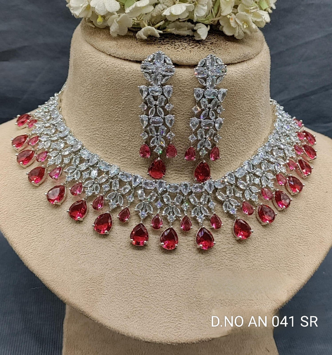 Cz Ad Rodium Necklace Set Sku AN 041 SR D5 rchiecreation