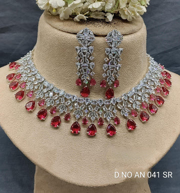 Cz Ad Rodium Necklace Set Sku AN 041 SR D5 rchiecreation