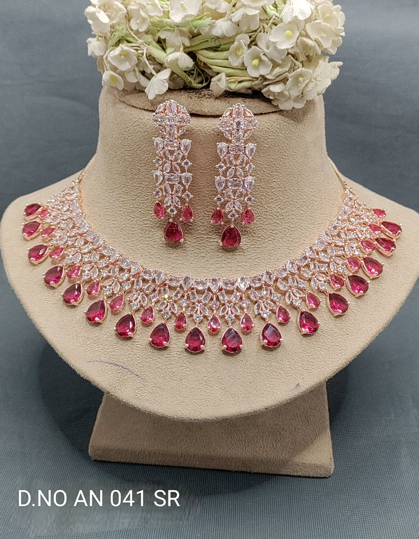 Cz Ad Rose Gold Necklace Set Sku AN 041 SR D5 rchiecreation