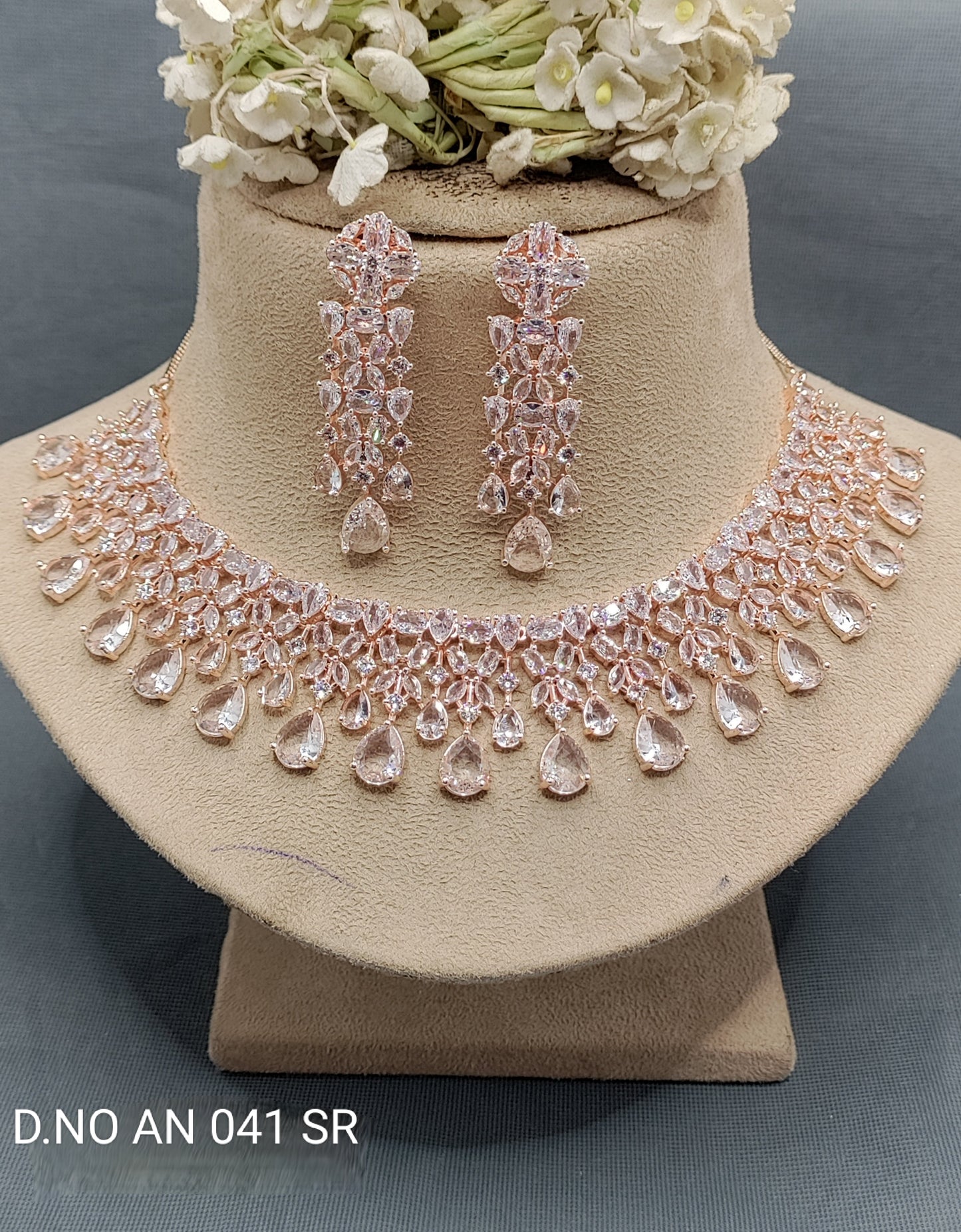 Cz Ad Rose Gold Necklace Set Sku AN 041 SR D5 rchiecreation