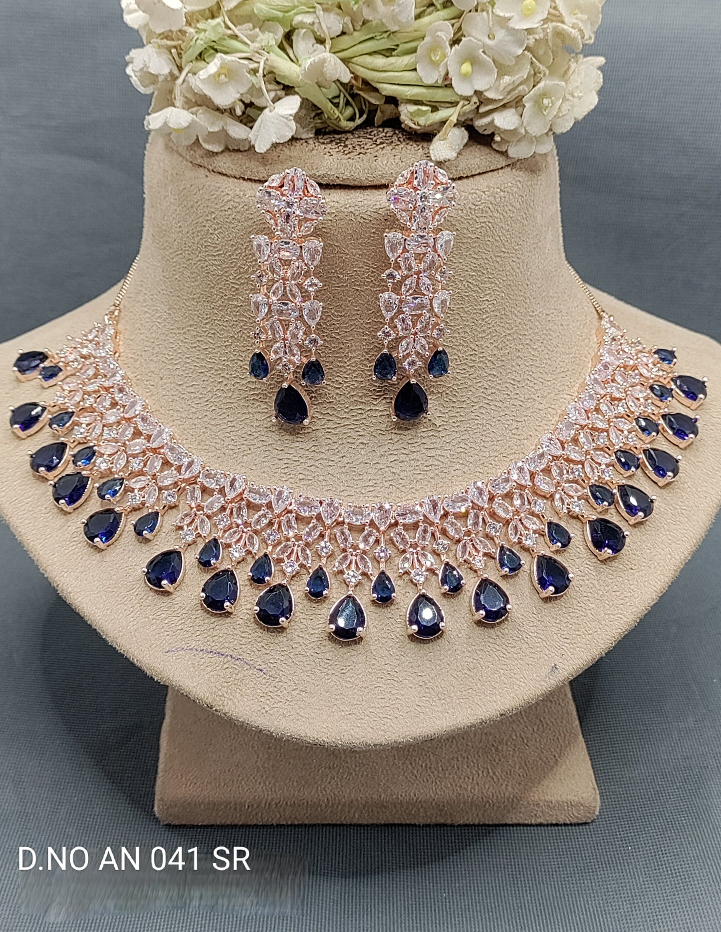 Cz Ad Rose Gold Necklace Set Sku AN 041 SR D5 rchiecreation