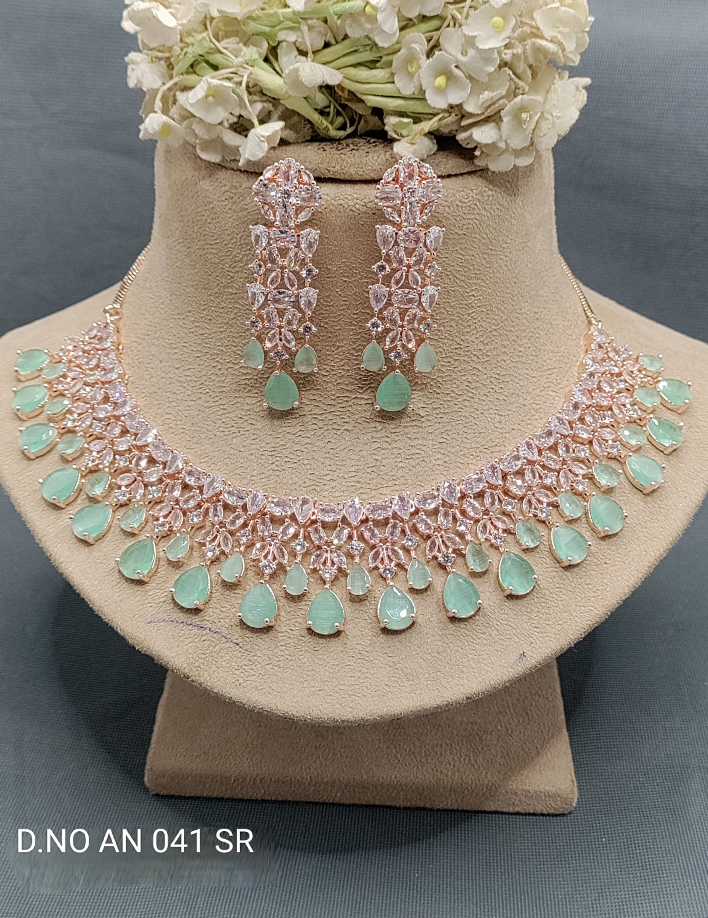 Cz Ad Rose Gold Necklace Set Sku AN 041 SR D5 rchiecreation