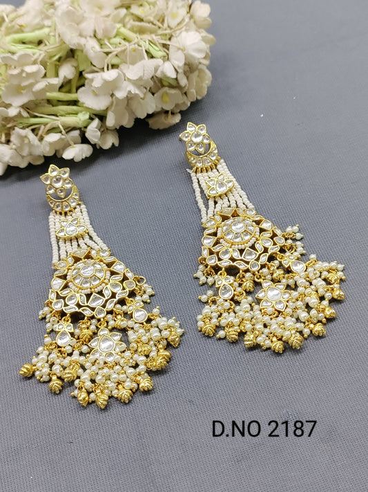 Golden Pachi kundan Earrings Sku 2187 rchiecreation