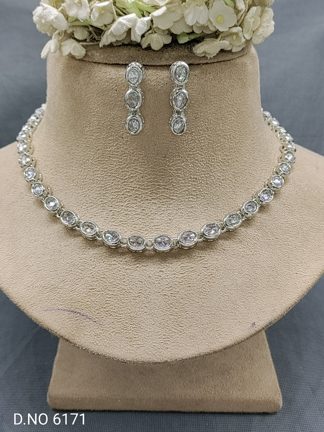 Polki Rodium Necklace Set Sku 6171 rchiecreation