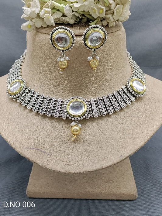 Kundan Rodium Necklace Set Sku 006 rchiecreation