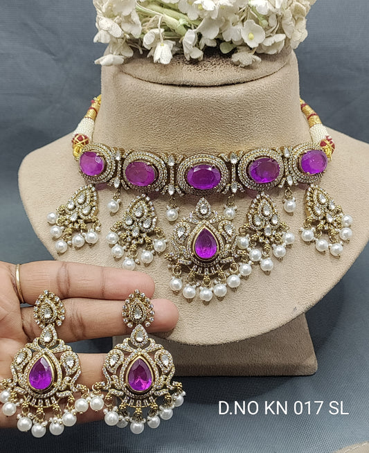 Moissanite Mehandi choker Necklace Set Sku KN 017 SL rchiecreation