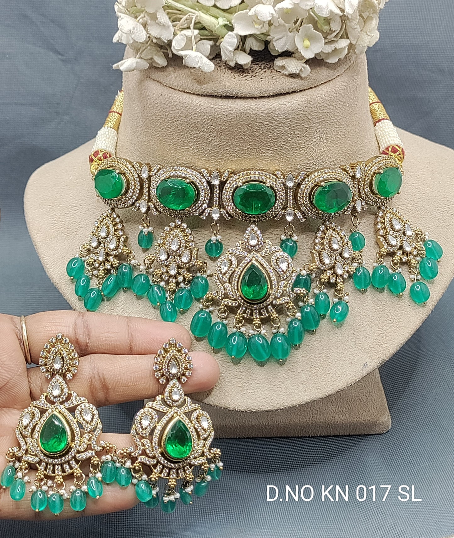 Moissanite Mehandi choker Necklace Set Sku KN 017 SL rchiecreation