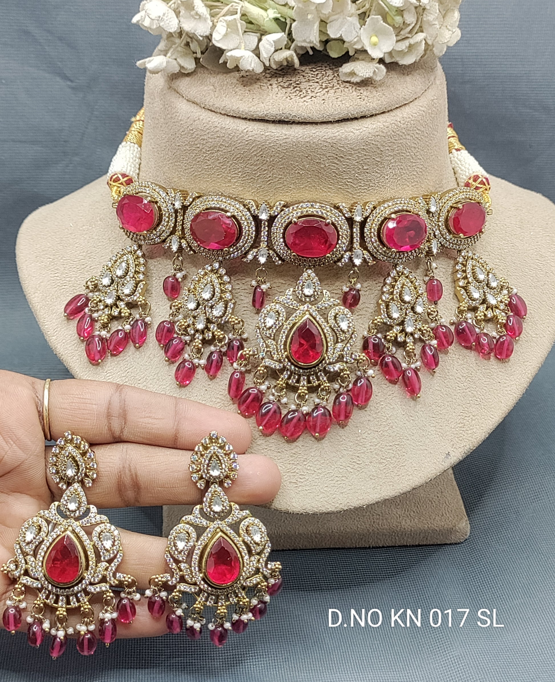 Moissanite Mehandi choker Necklace Set Sku KN 017 SL rchiecreation