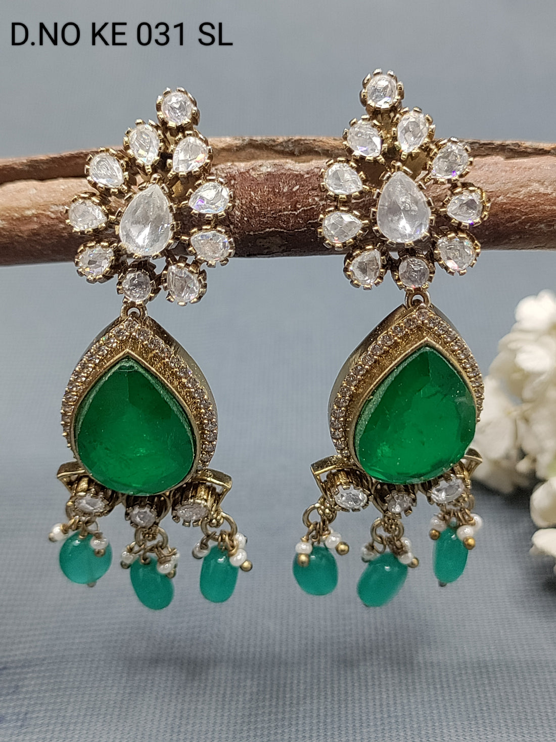 Moissanite Mehandi Doublet Earrings Sku KE 031 SL rchiecreation