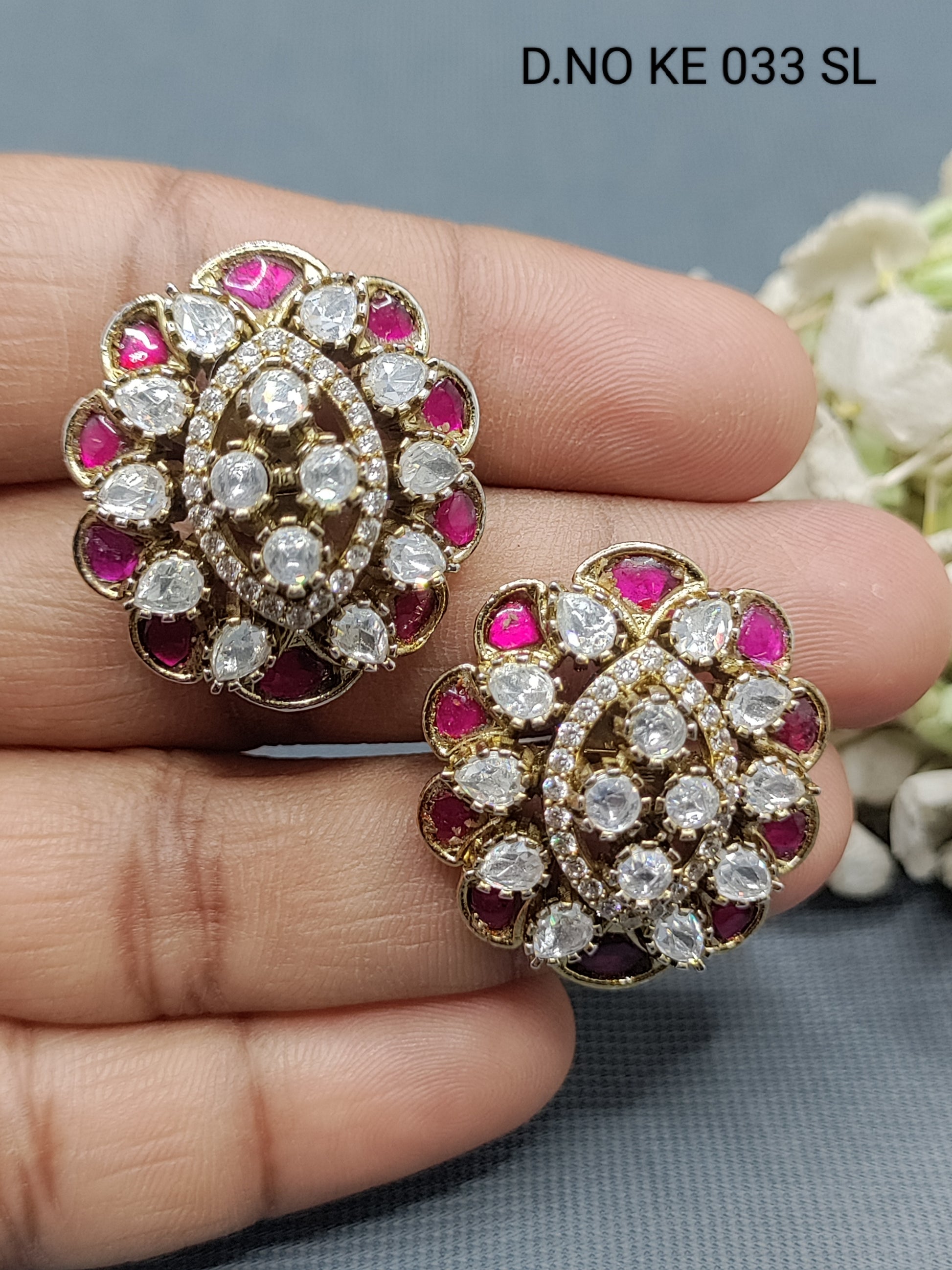 Moissanite Mehandi Tops & Stud Earrings Sku KE 033 SL rchiecreation