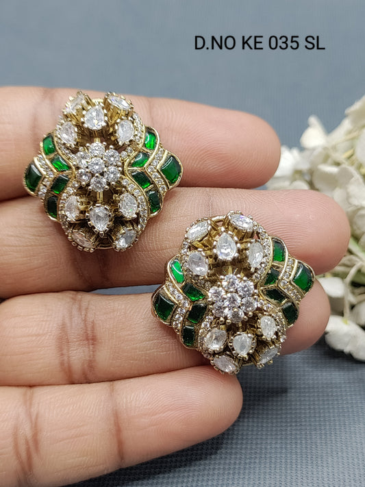 Moissanite Mehandi Tops & Stud Earrings Sku KE 035 SL rchiecreation