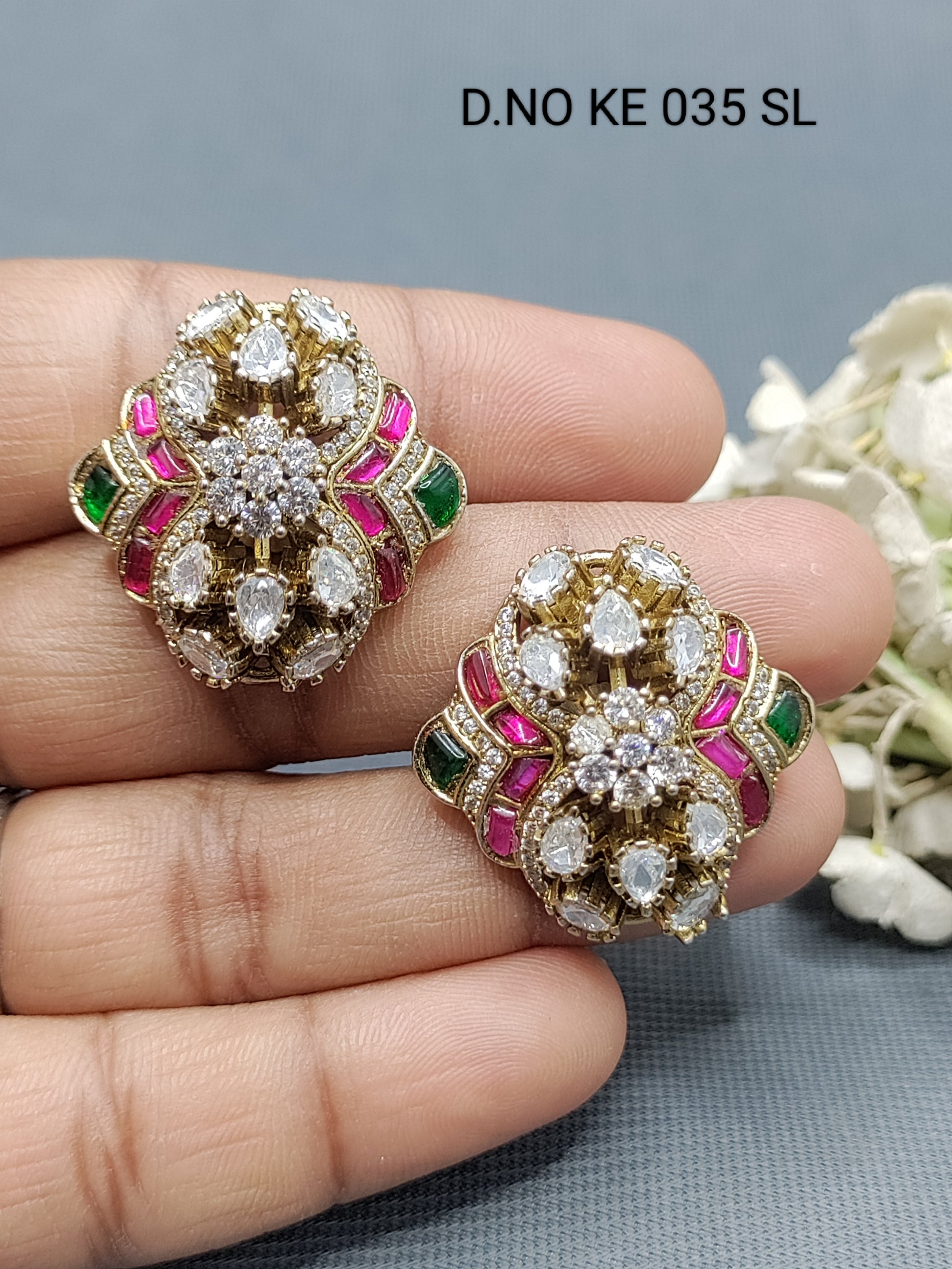 Moissanite Mehandi Tops & Stud Earrings Sku KE 035 SL rchiecreation