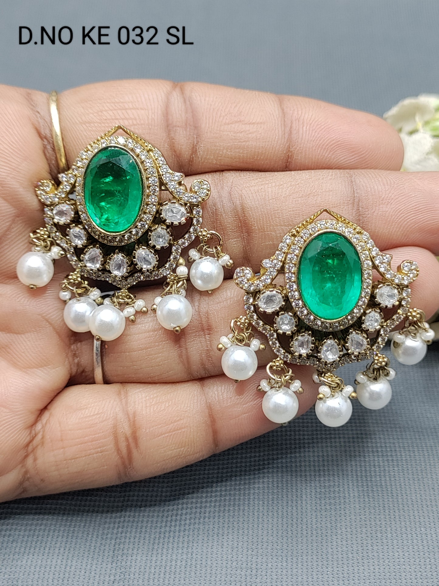 Moissanite Mehandi Tops & Stud Earring Sku KE 032 SL rchiecreation