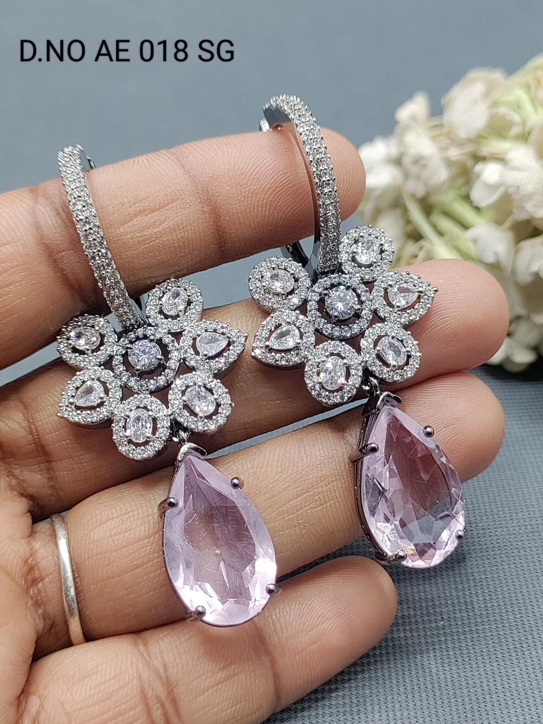 Cz Ad Rodium Earrings Sku AE 018 SG rchiecreation