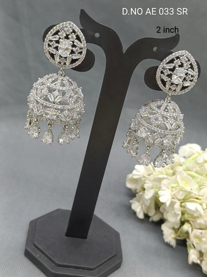 Cz Ad Rodium Jhumki Earring Sku AE 033 SR rchiecreation