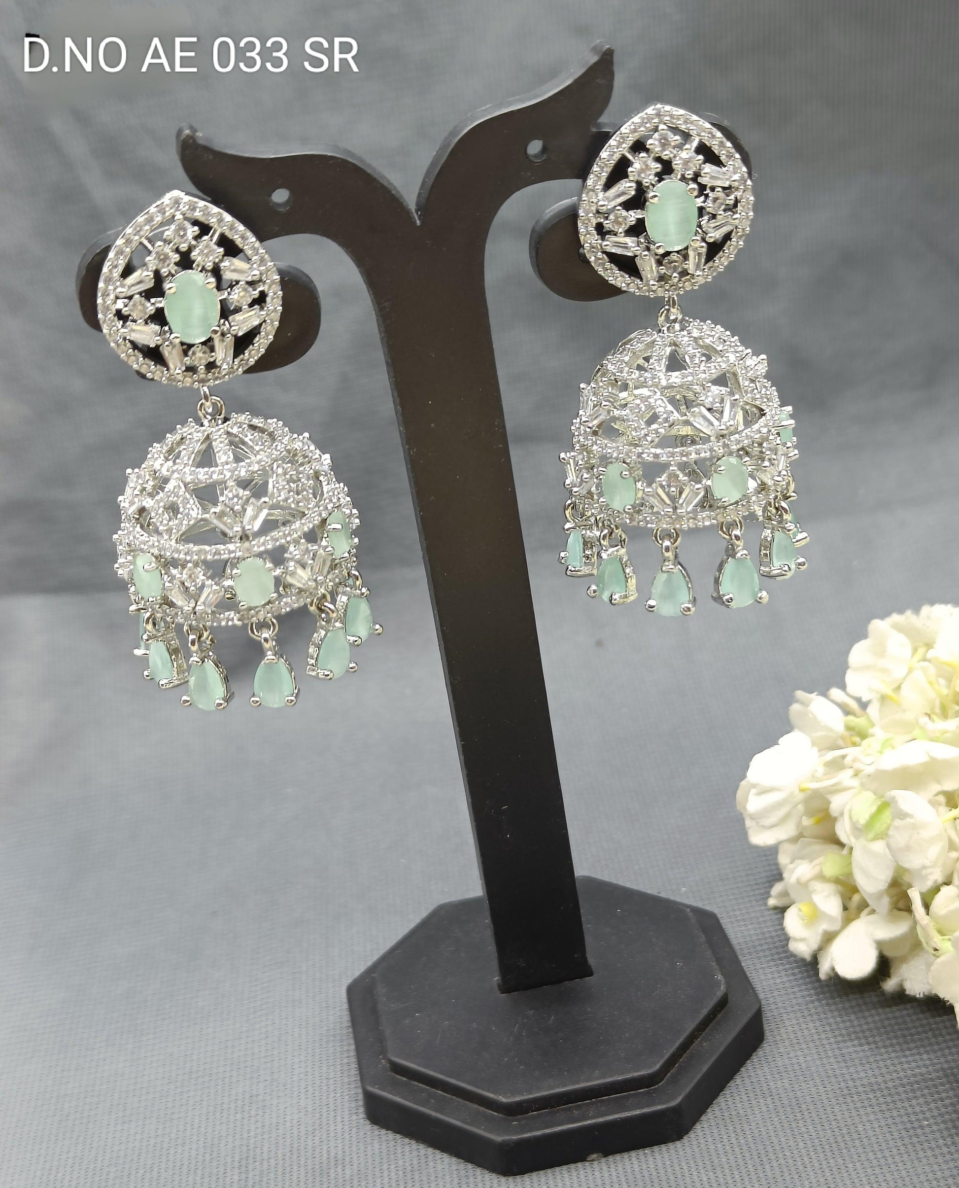 Cz Ad Rodium Jhumki Earring Sku AE 033 SR rchiecreation