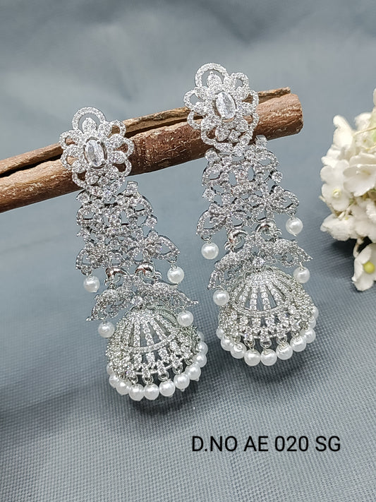 Cz Ad Rodium Jhumki Earring Sku AE 020 SG rchiecreation