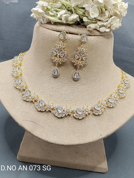 Cz Ad Golden Necklace Set Sku AN 073 SG rchiecreation