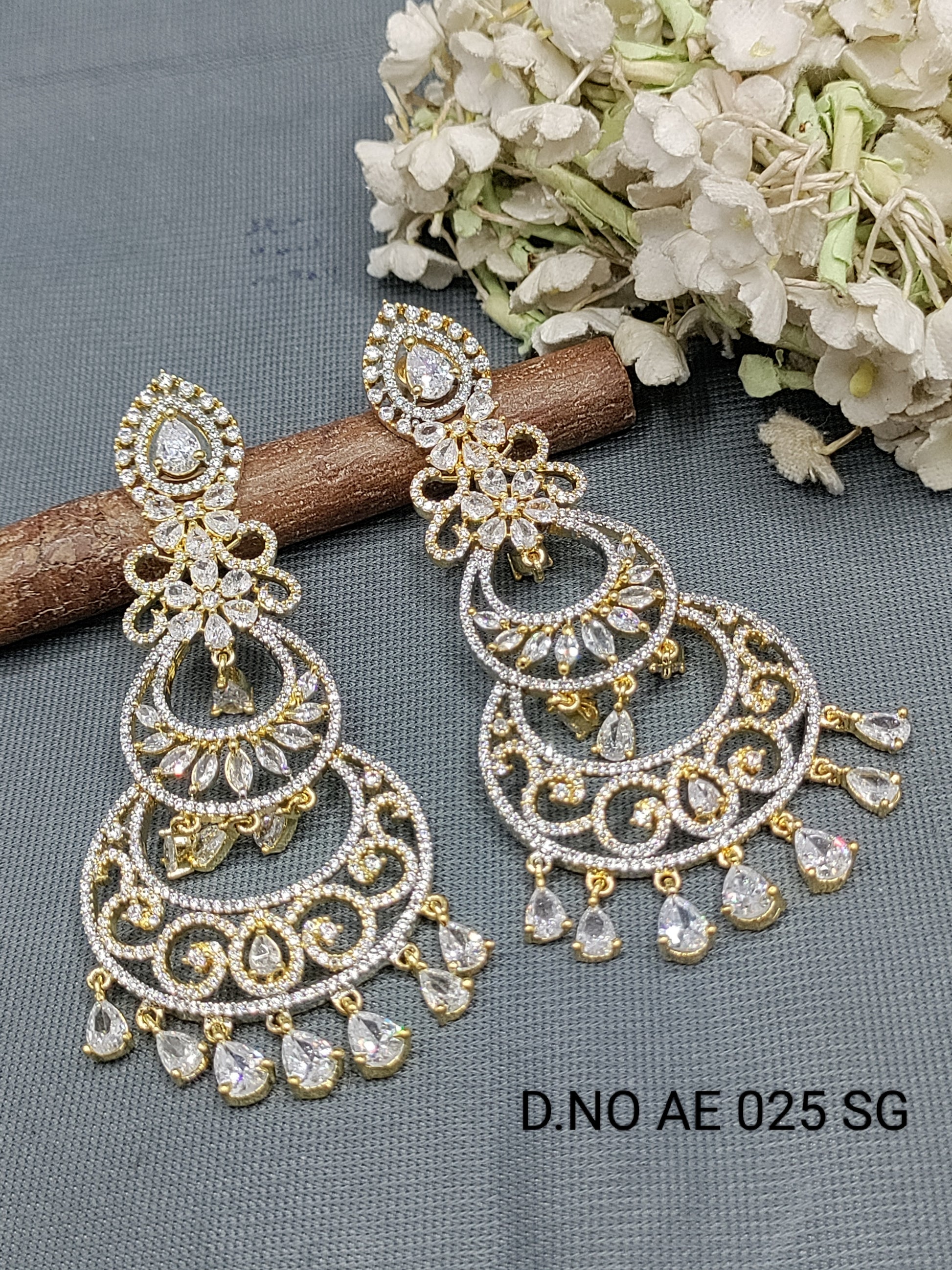 Cz Ad Golden Earrings Sku AE 025 SG rchiecreation