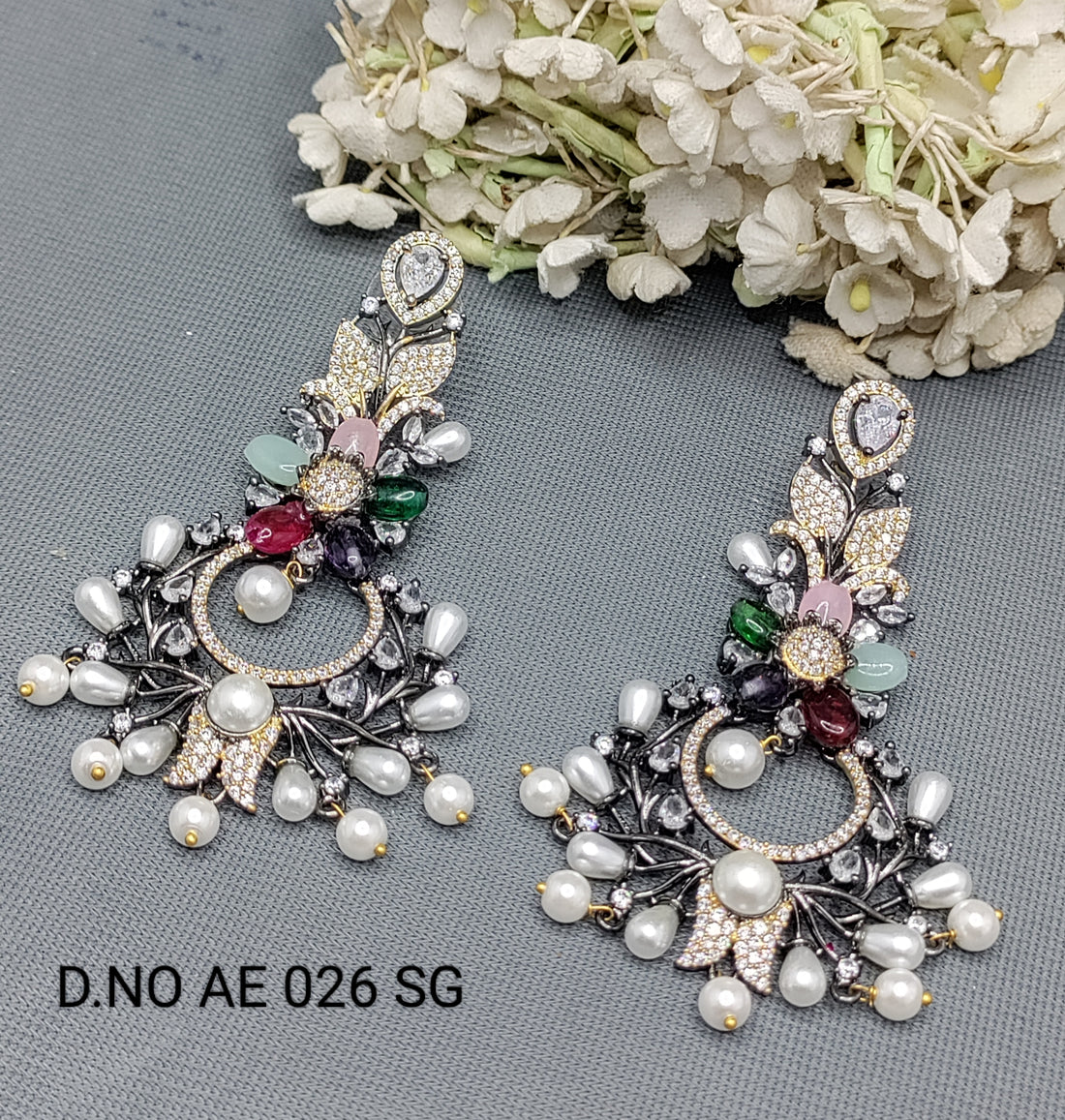 Cz Ad Victorian To Tone Earrings Sku  AE 026 SG rchiecreation