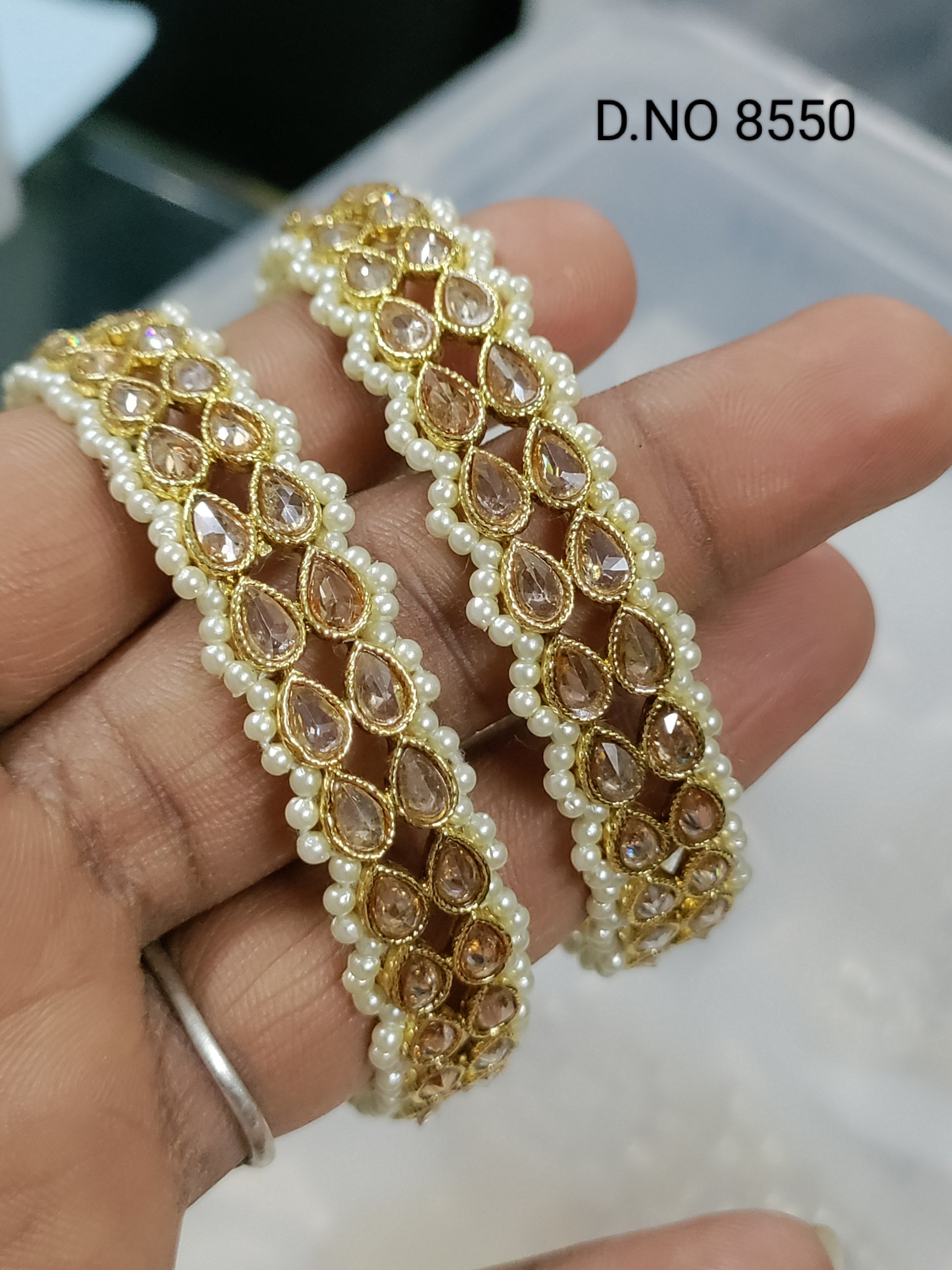 Polki Golden pearl Bangles Sku 5880 rchiecreation