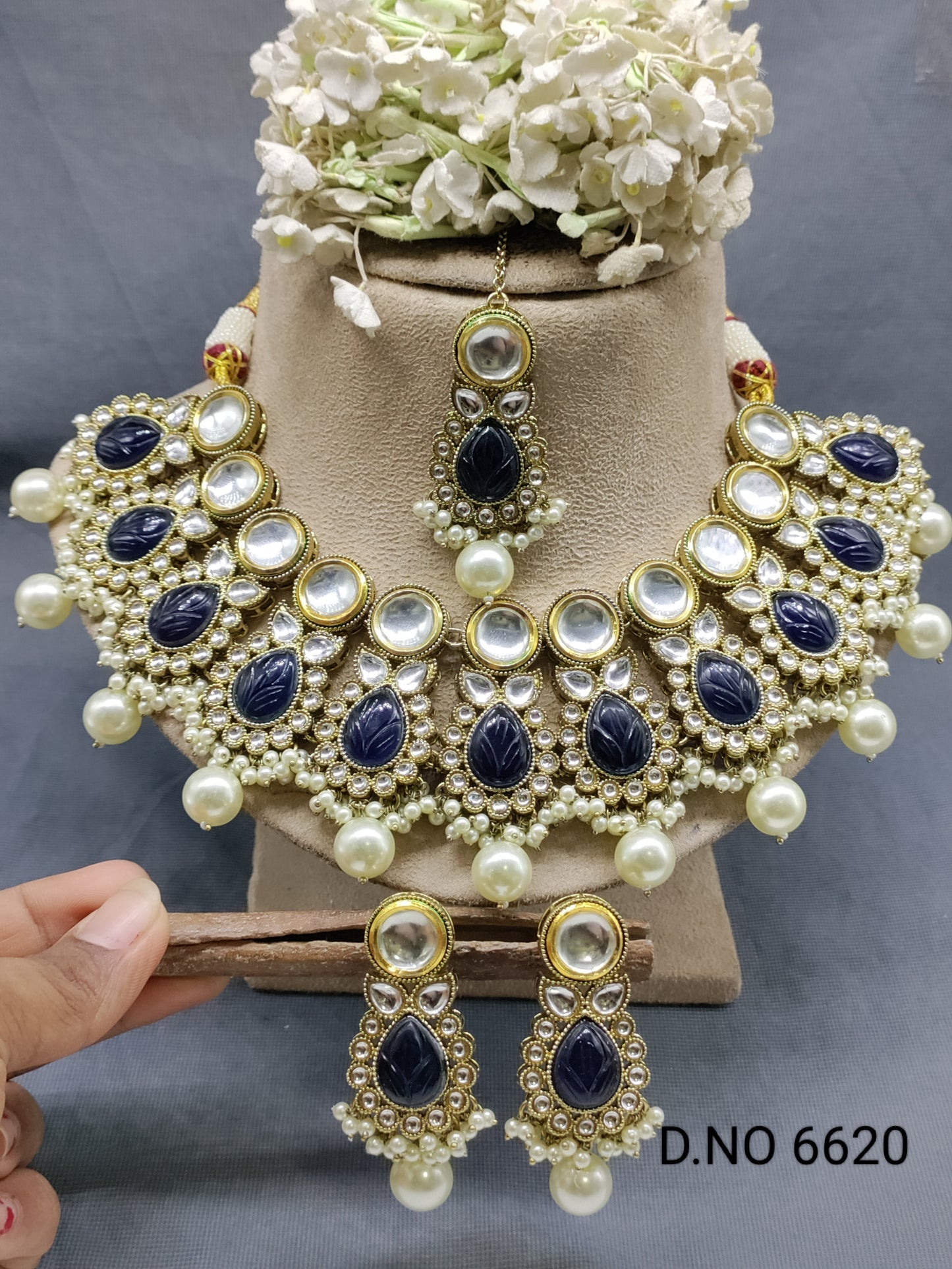 Kundan Bridal Necklace Set Sku 6620 D4 rchiecreation