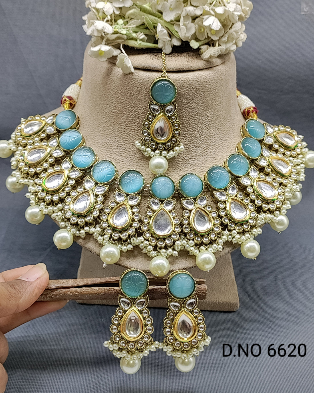 Kundan Bridal Necklace Set Sku 6620 rchiecreation