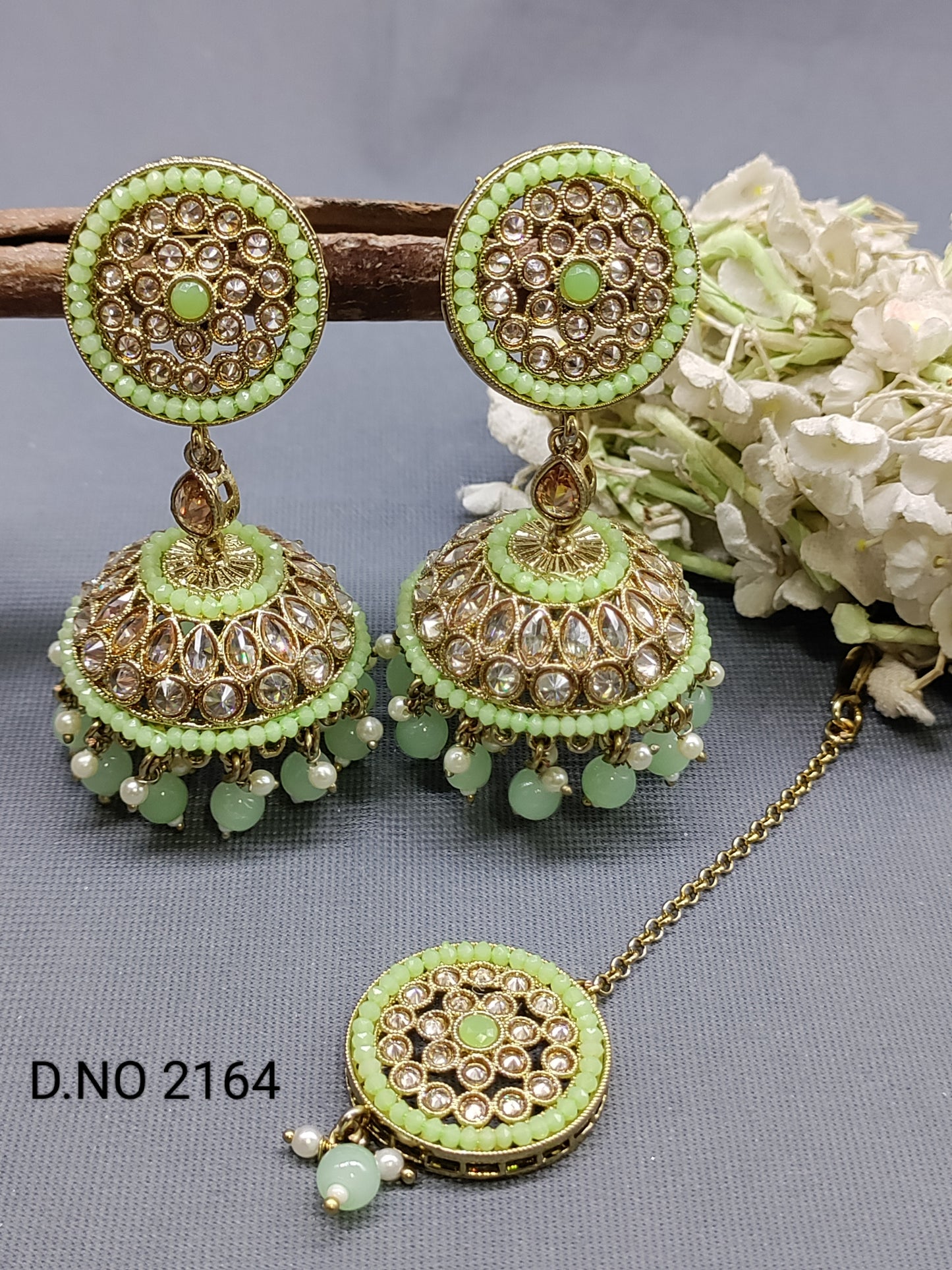 Polki Mehandi Jhumki Earring & Tica Sku 2164 rchiecreation