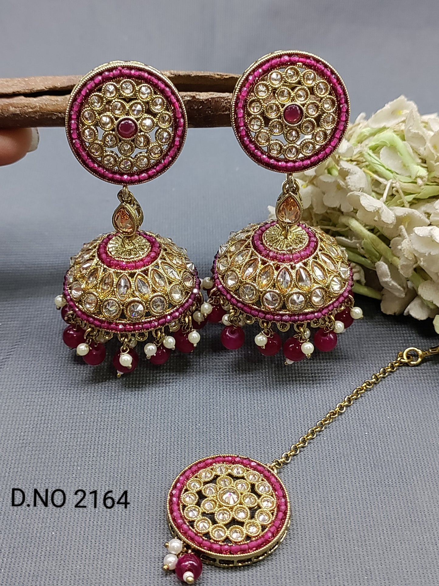 Polki Mehandi Jhumki Earring & Tica Sku 2164 rchiecreation