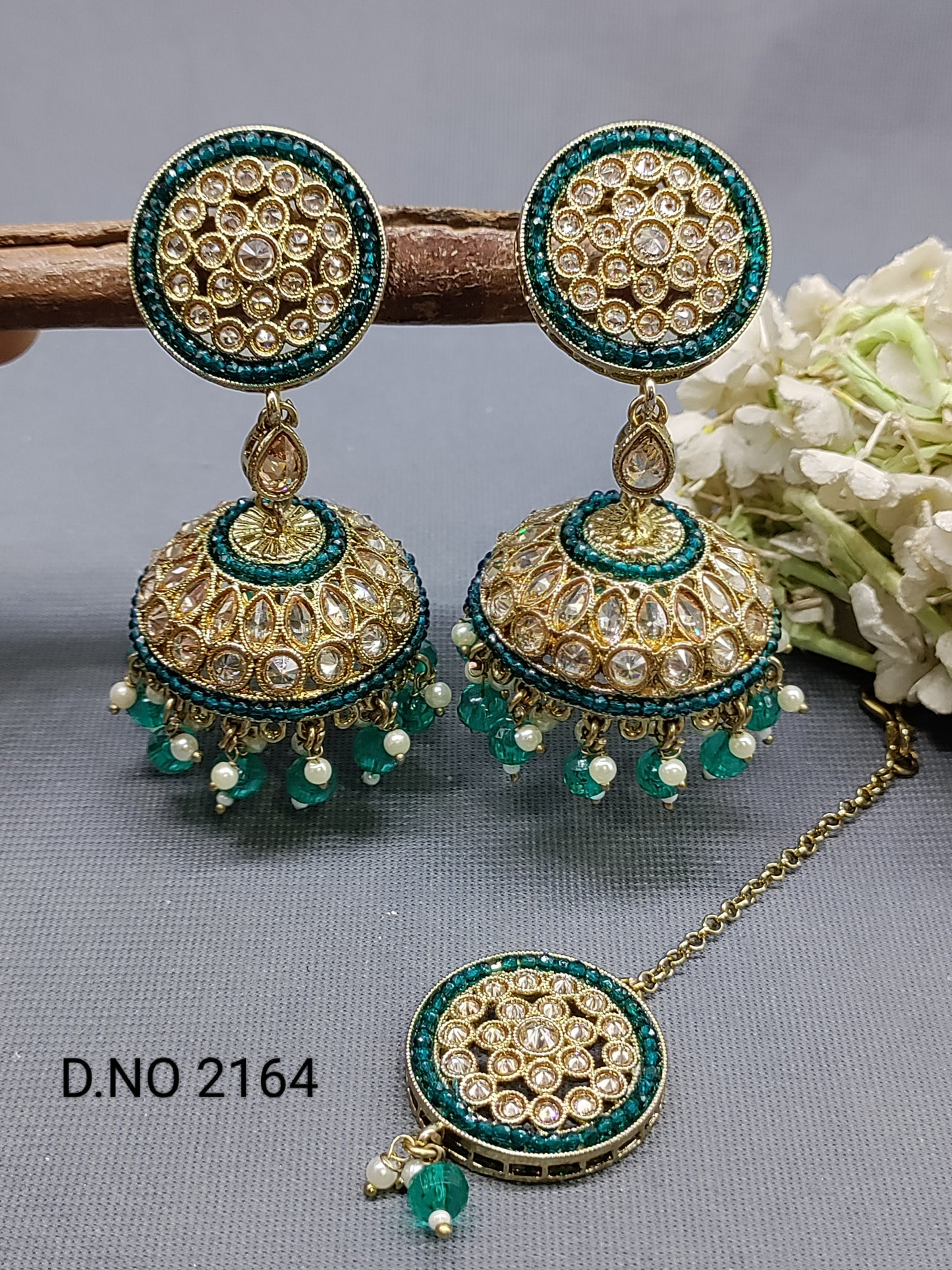 Polki Mehandi Jhumki Earring & Tica Sku 2164 rchiecreation