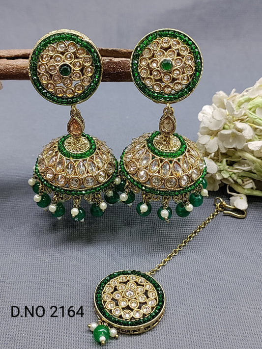 Polki Mehandi Jhumki Earring & Tica Sku 2164 rchiecreation