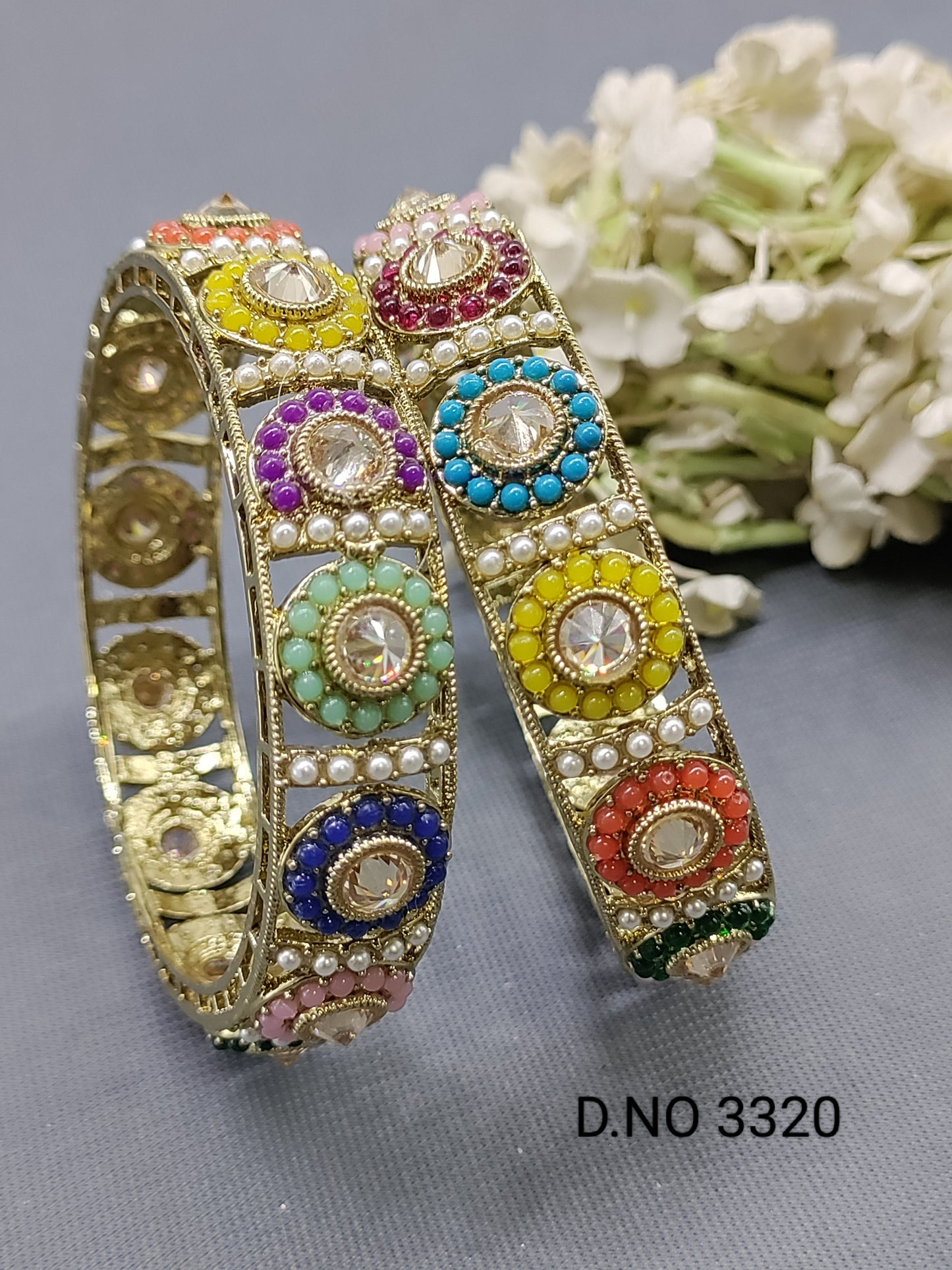 Polki Mehandi Pearl Bangles Sku 3320 rchiecreation