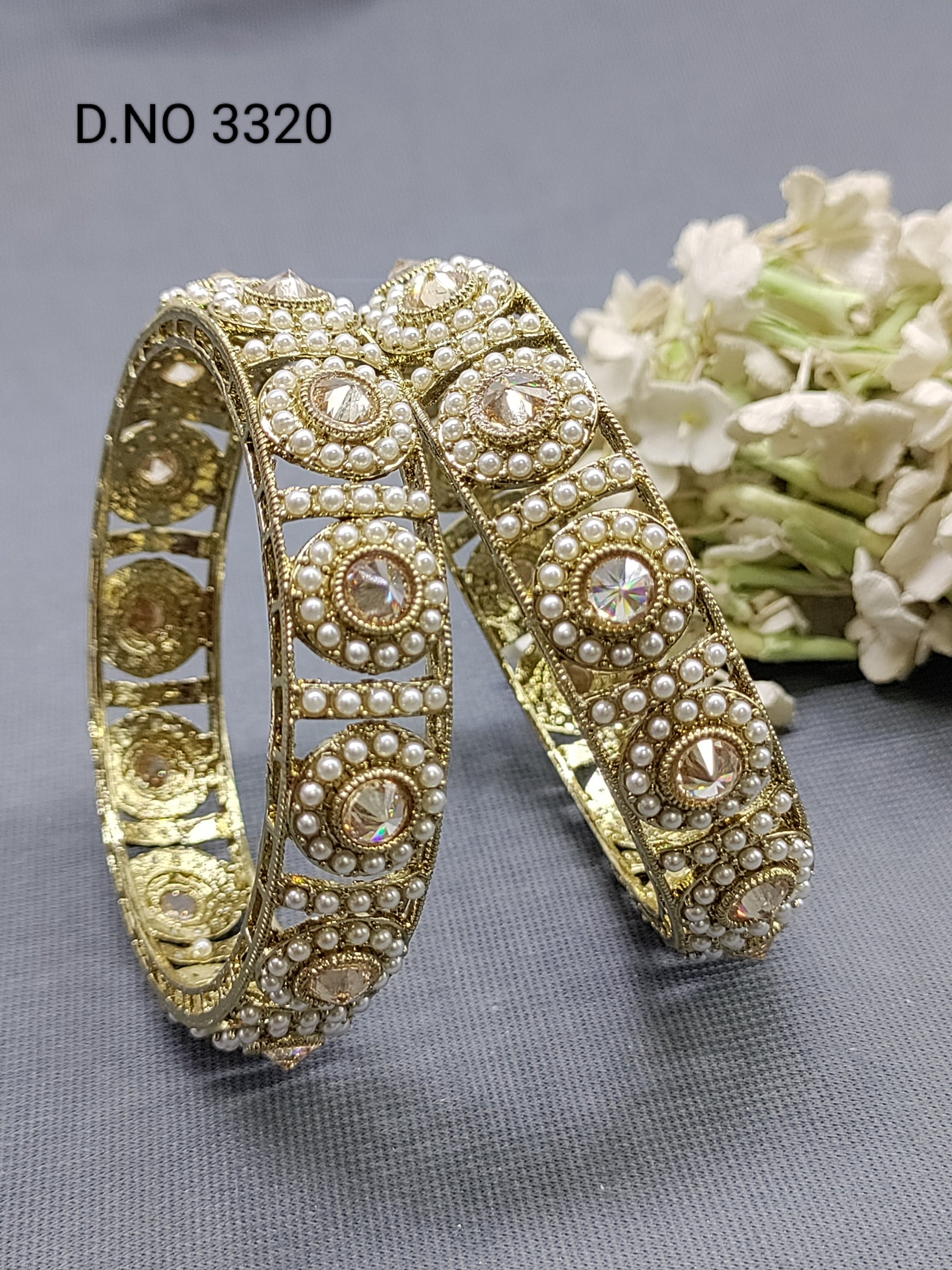 Polki Mehandi Pearl Bangles Sku 3320 rchiecreation