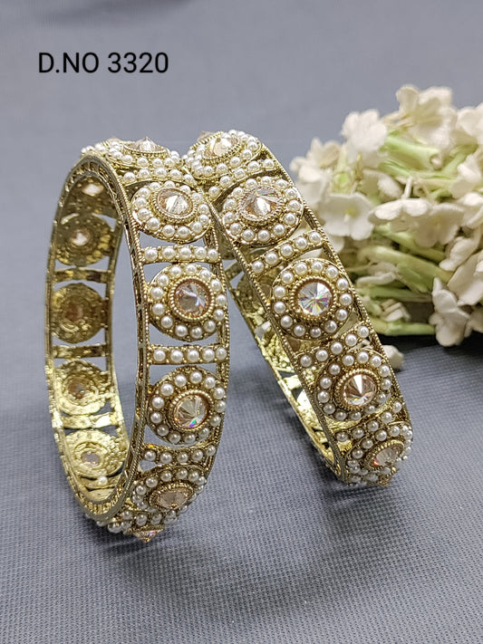 Polki Mehandi Pearl Bangles Sku 3320 rchiecreation