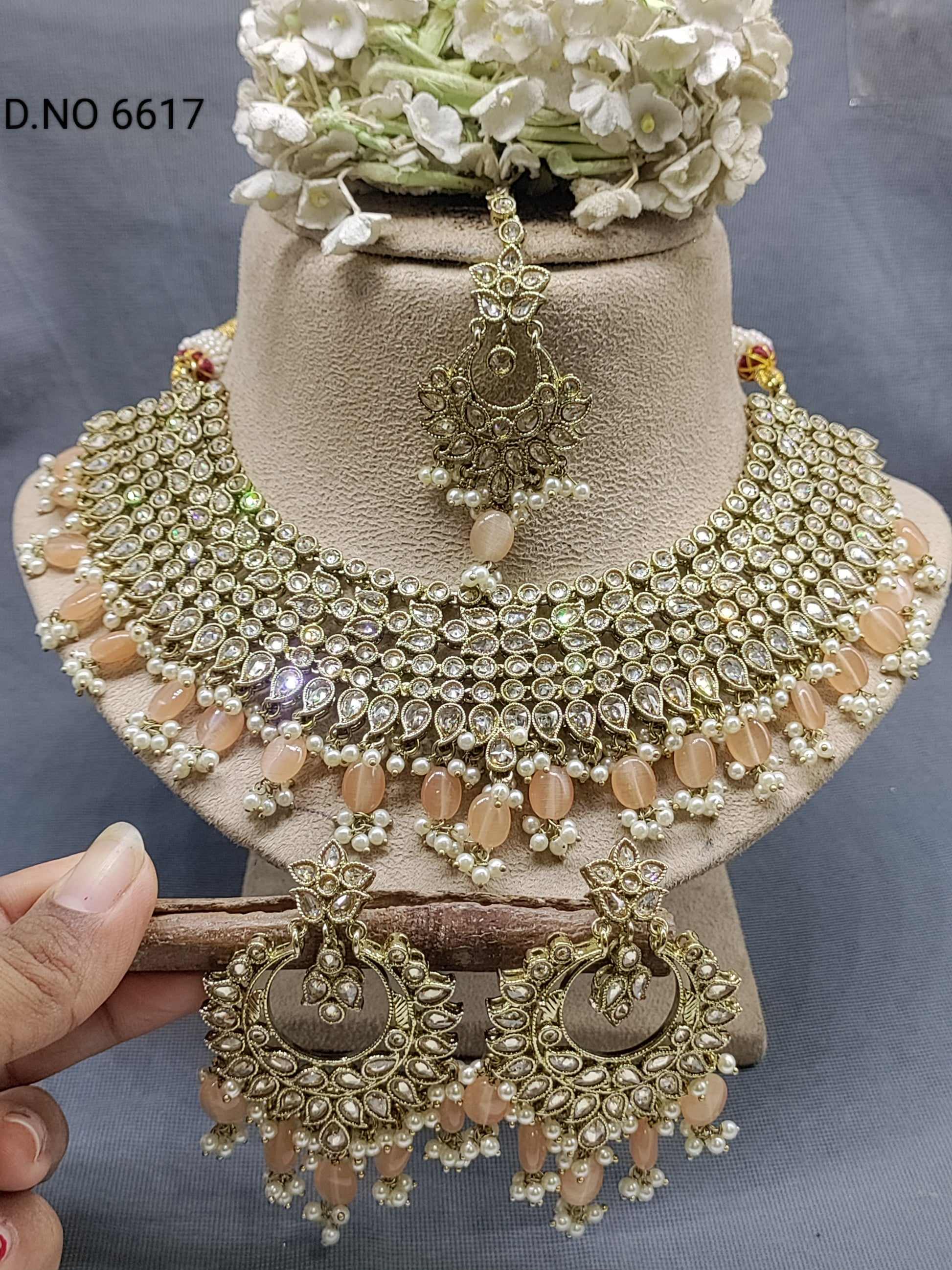 Polki Mehandi Bridal Necklace Set Sku 6617 rchiecreation