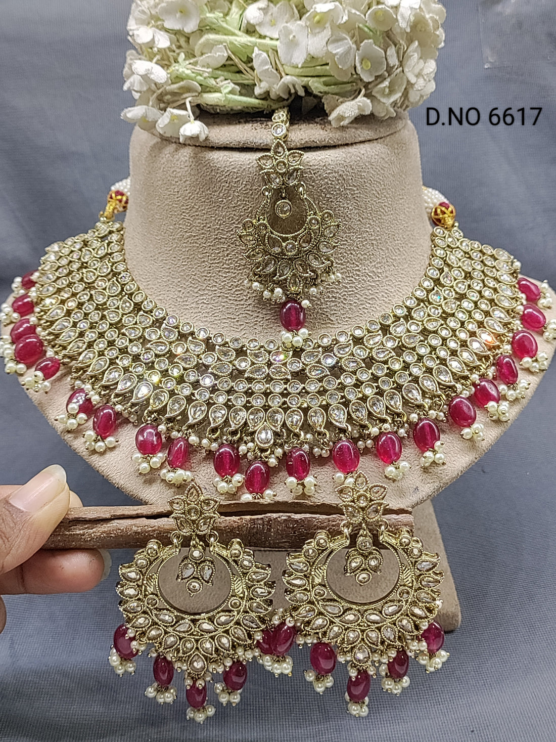 Polki Mehandi Bridal Necklace Set Sku 6617 rchiecreation