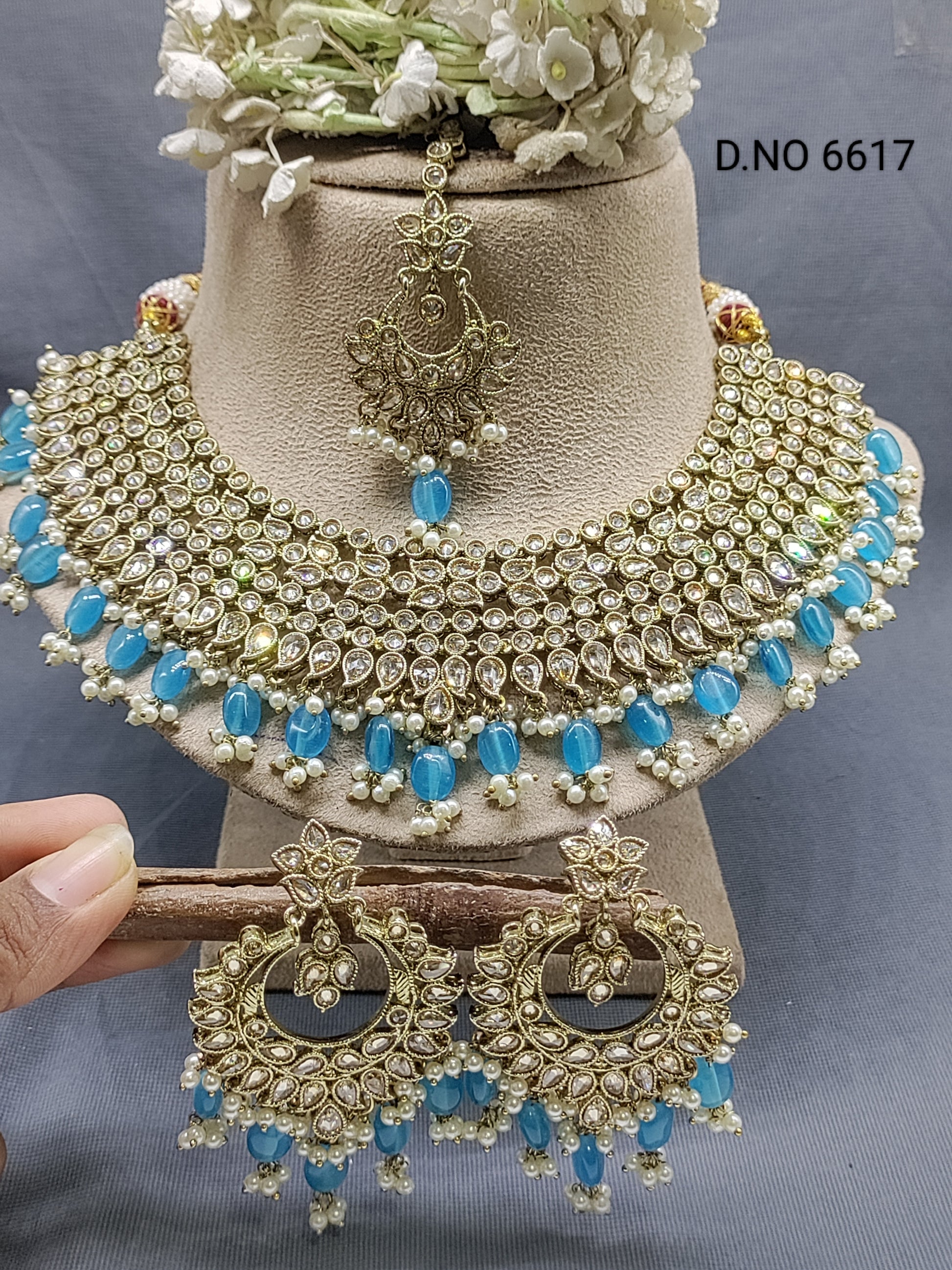 Polki Mehandi Bridal Necklace Set Sku 6617 rchiecreation