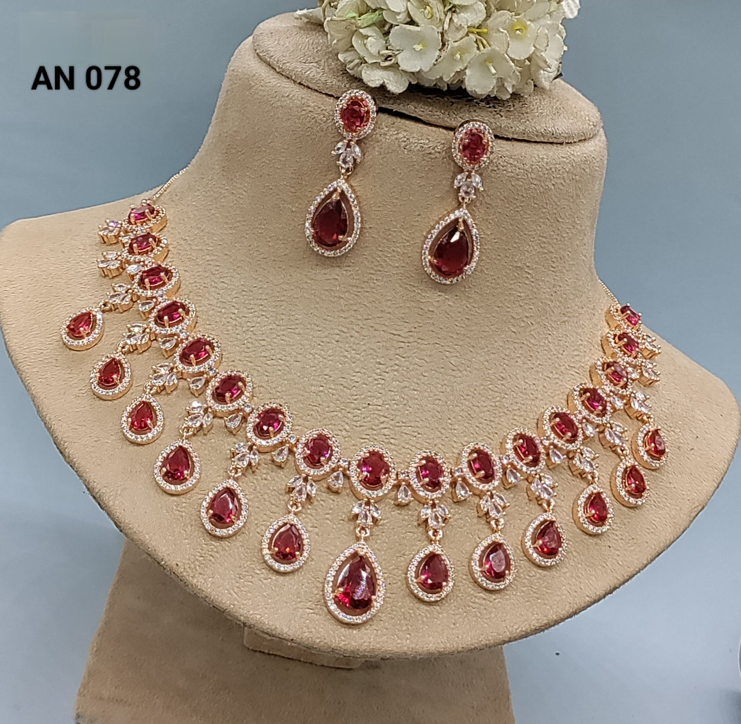 Cz Ad RoseGold Necklace Sku- AN 078 C3 rchiecreation