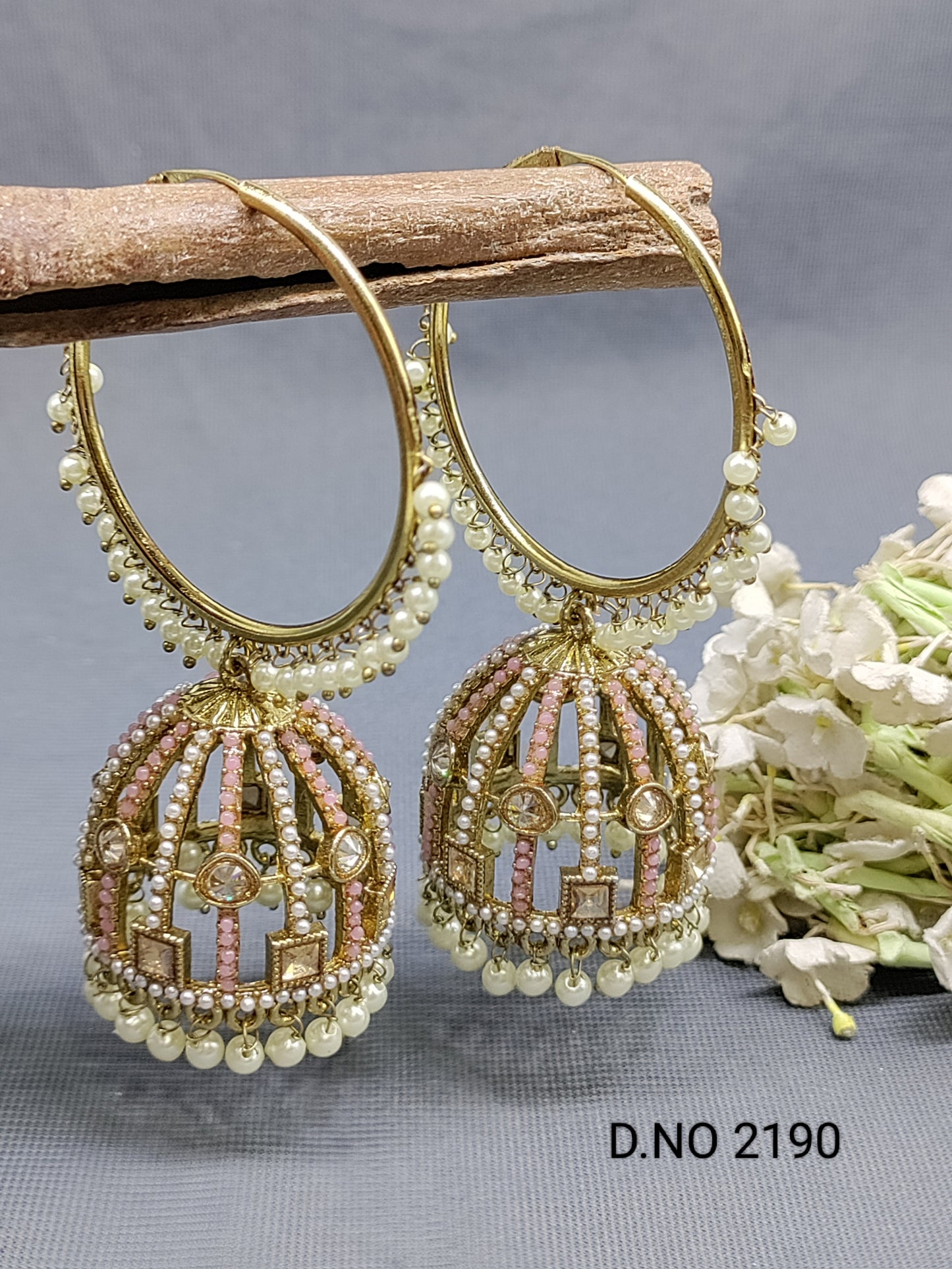 Polki Mehandi Pearl Bali Jhumki Earrings Sku 2190 rchiecreation