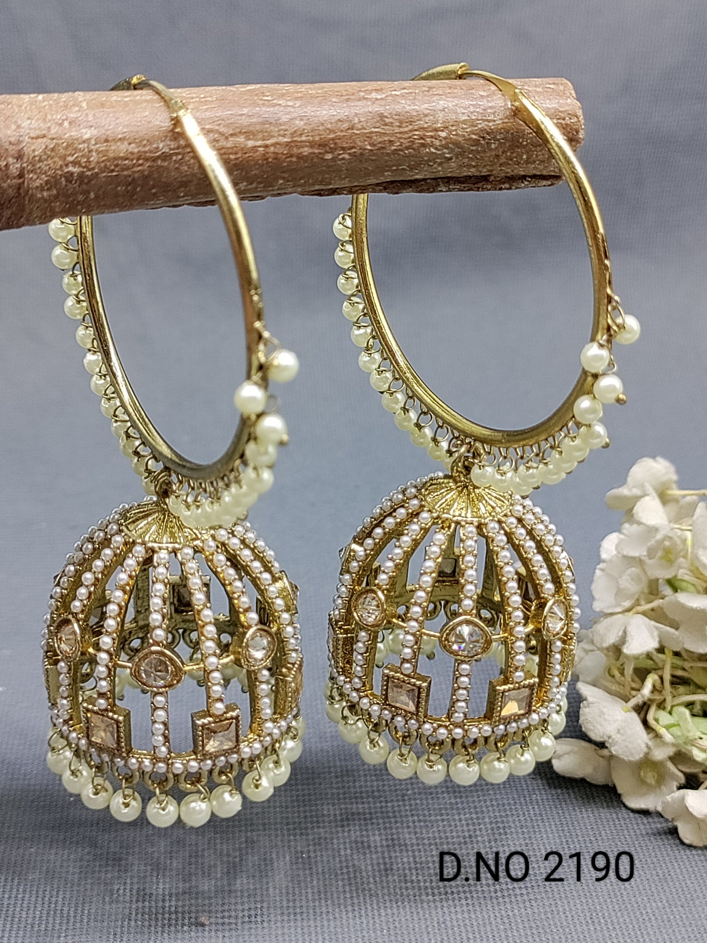 Polki Mehandi Pearl Bali Jhumki Earrings Sku 2190 rchiecreation