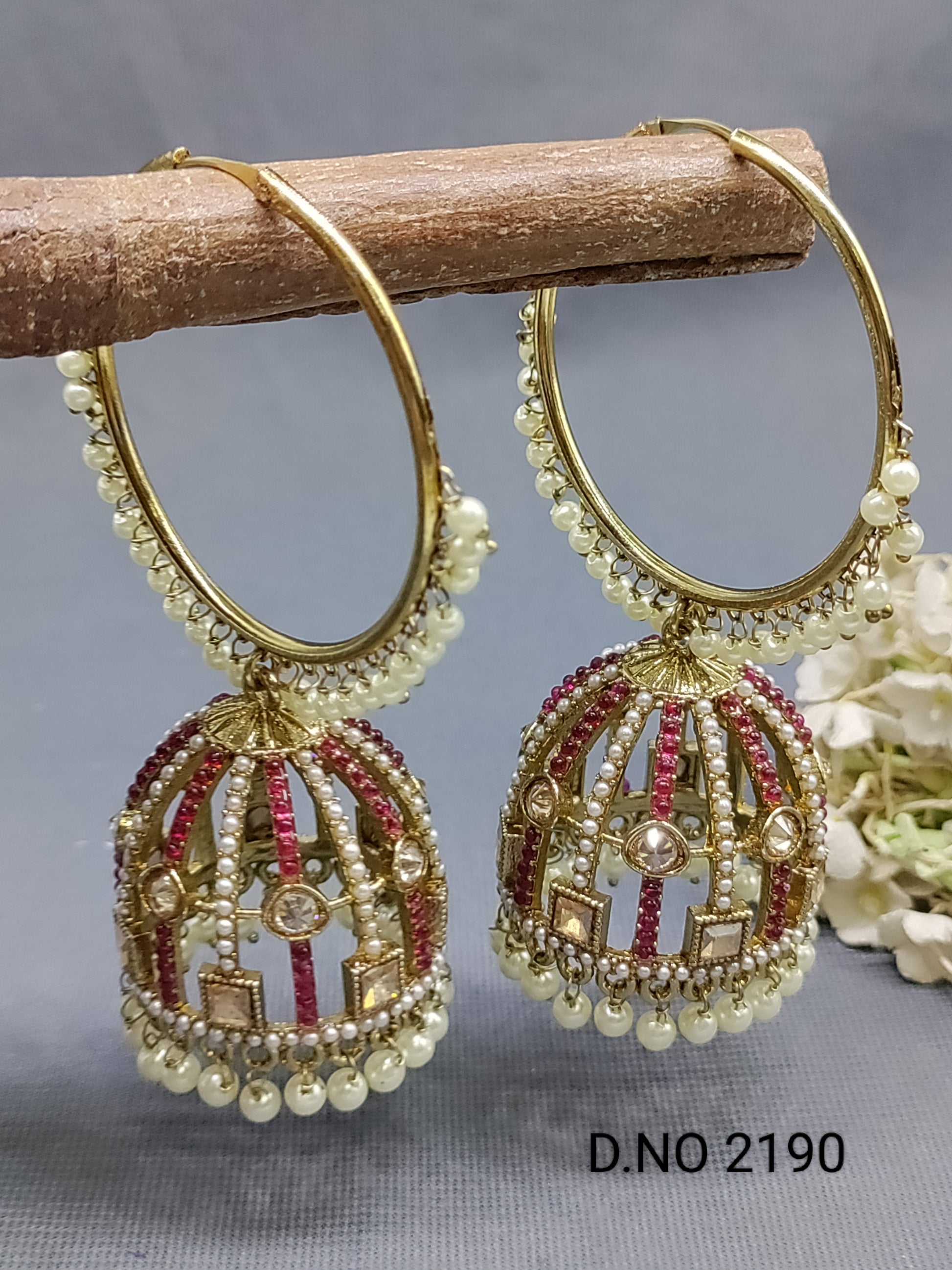 Polki Mehandi Pearl Bali Jhumki Earrings Sku 2190 rchiecreation