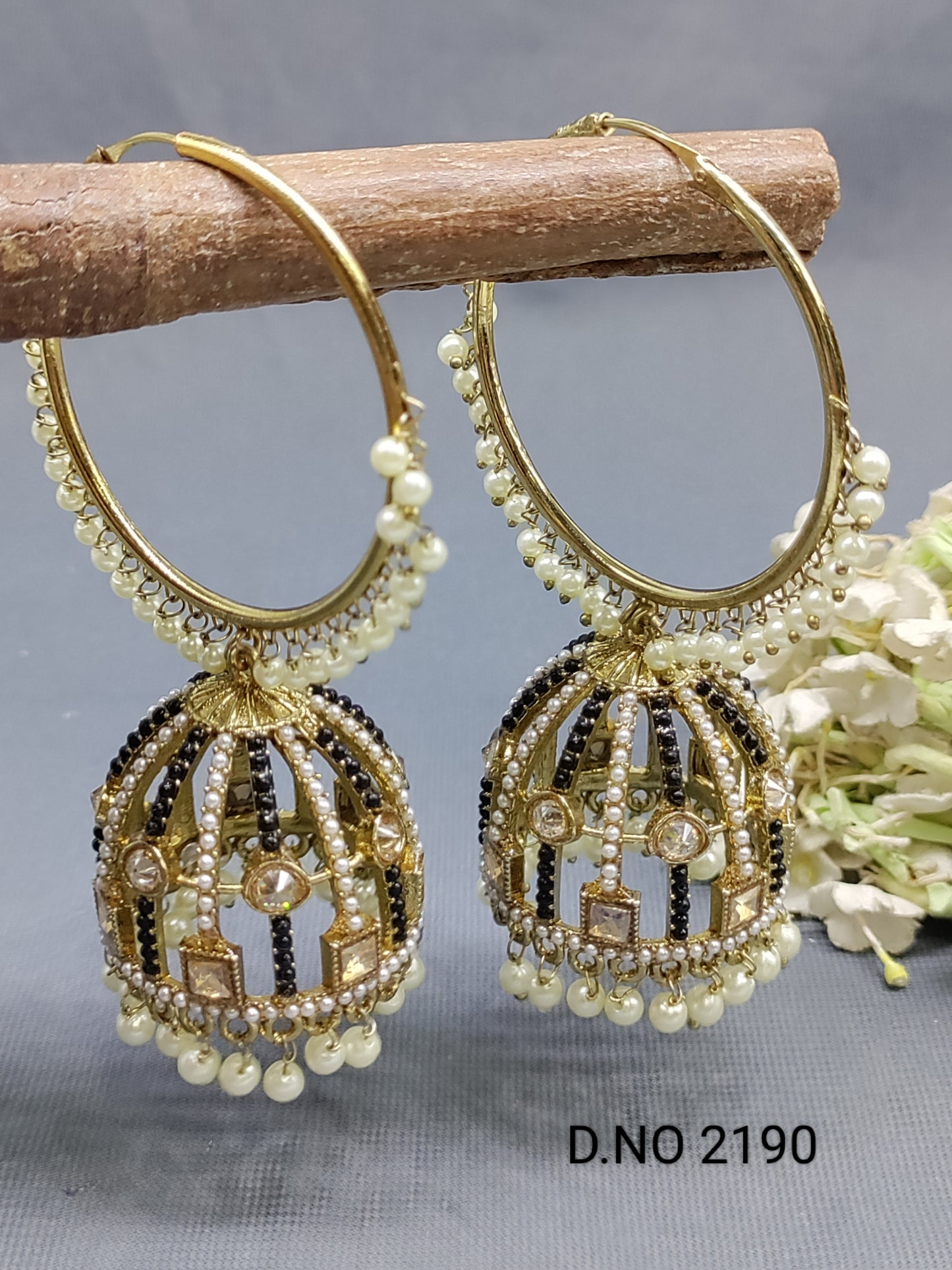 Polki Mehandi Pearl Bali Jhumki Earrings Sku 2190 rchiecreation