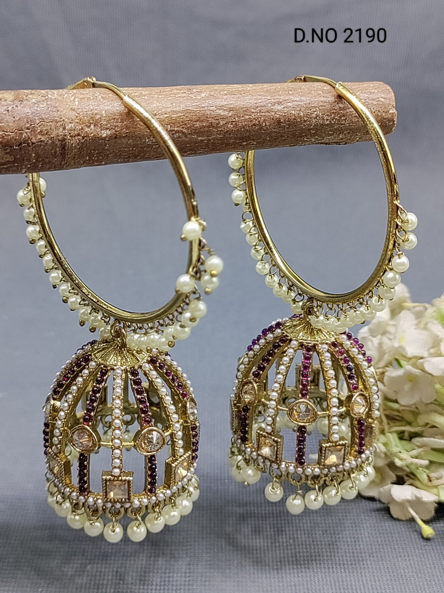 Polki Mehandi Pearl Bali Jhumki Earrings Sku 2190 rchiecreation