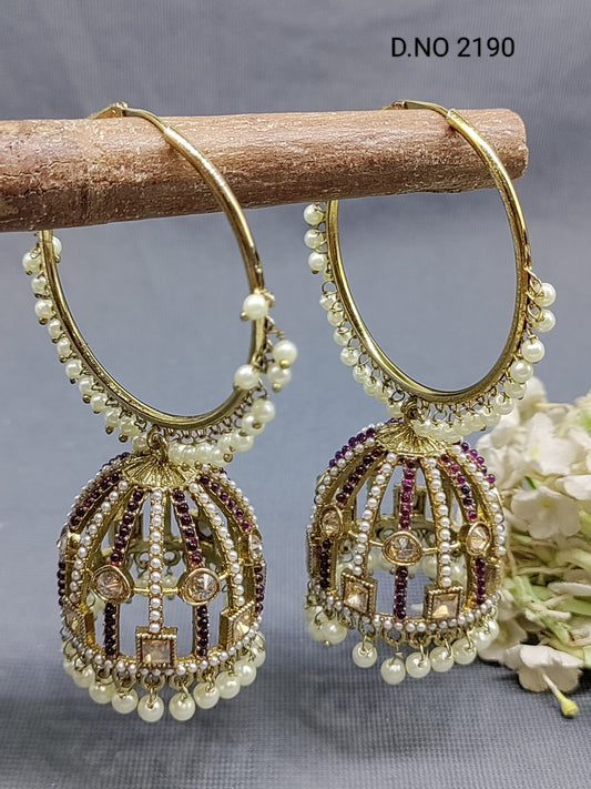 Polki Mehandi Pearl Bali Jhumki Earrings Sku 2190 rchiecreation