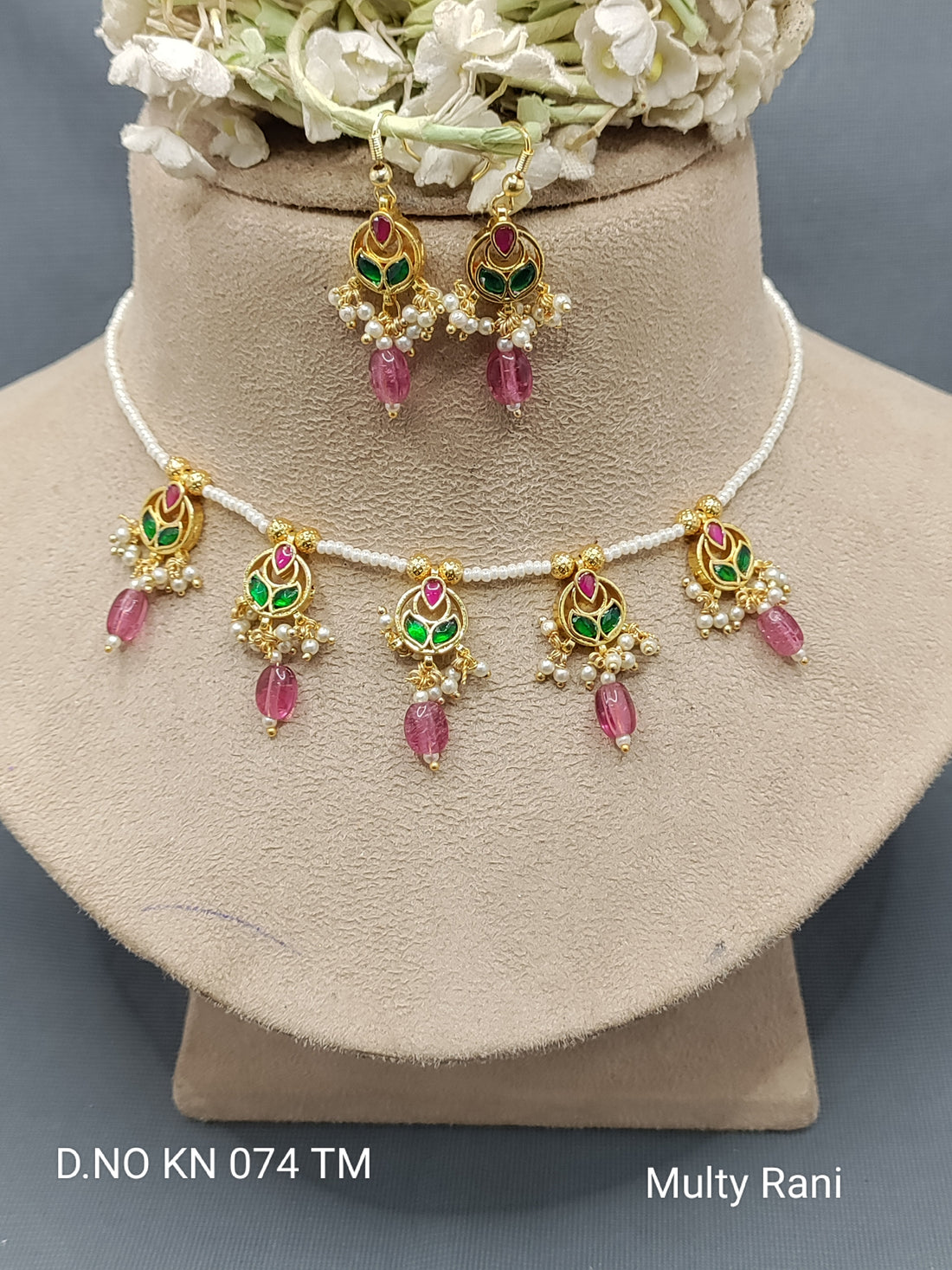 Kundan Golden Necklace Sku KN 074 TM rchiecreation