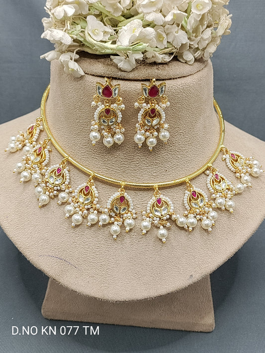 Kundan Golden Necklace Sku KN 077 TM rchiecreation