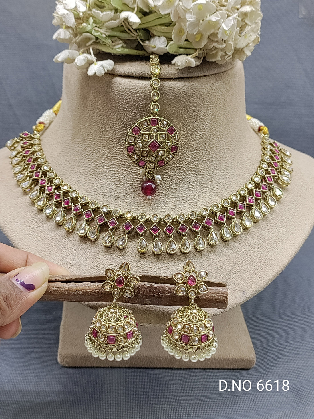 Polki Mehandi Necklace Set Sku 6618 rchiecreation