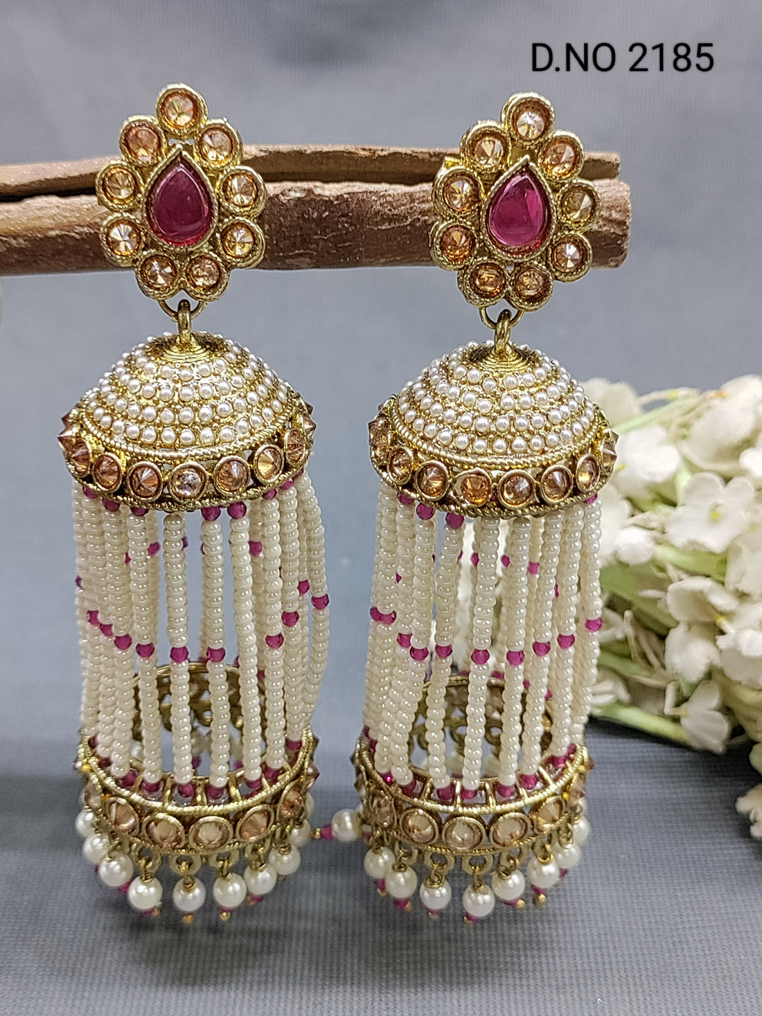 Polki Mehandi Pearl Jhumki Earring Sku 2185 rchiecreation